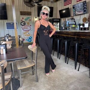 Women's Black Lace-Trim Jumpsuit